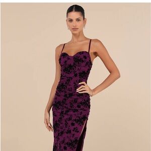 Purple dress with black velvet flowers bodycon